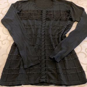 Elegant Black Knitted Blouse Sz L